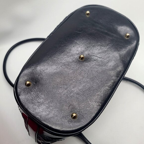 Marino Orlandi Black Embossed Leather Satchel Shoulder Bag Goldtone Zipper Italy - Picture 6 of 16